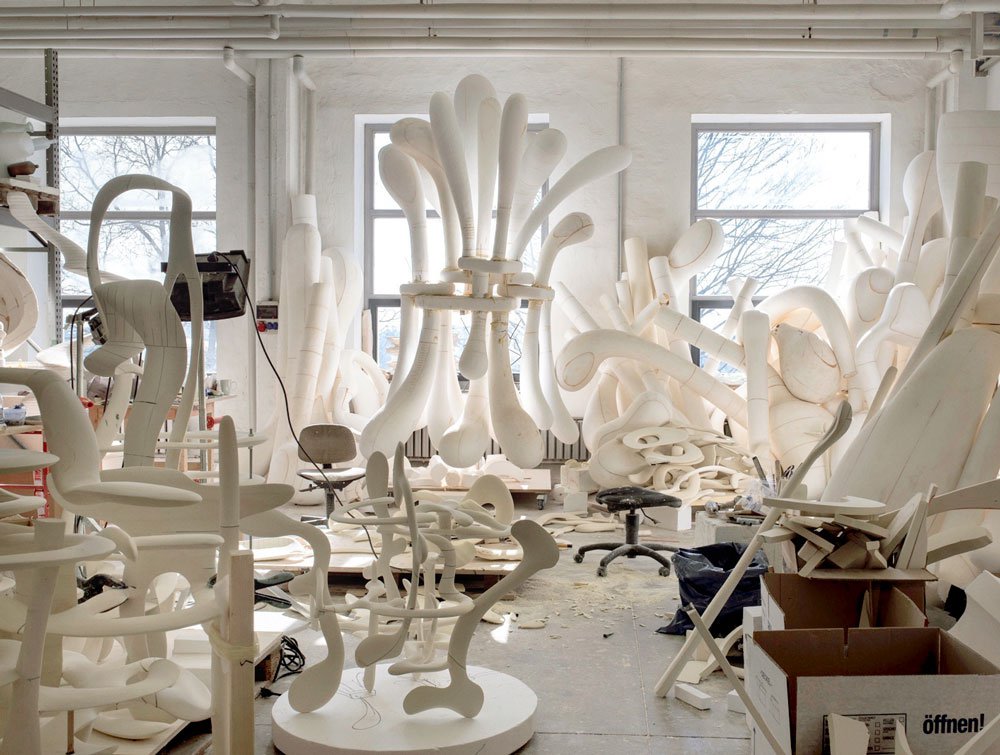 Tony Cragg sculptures in artist workshop